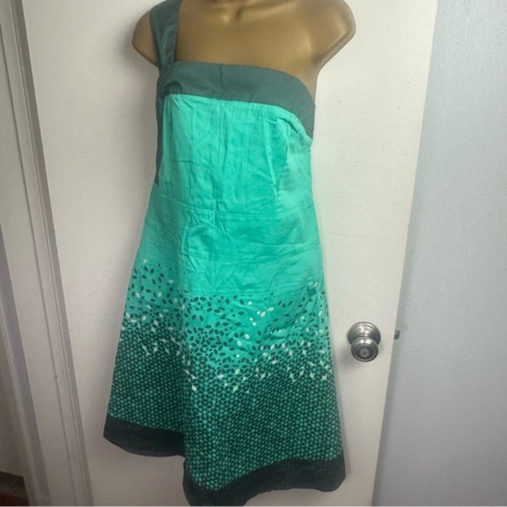 Skunkfunk Green Gray Trim Atxa Floral 97%Organic Cotton OneShoulder Dress NWT XL